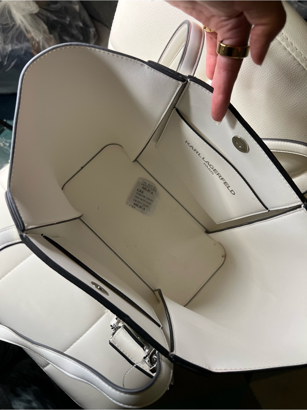 Karl Lagerfeld White Tote with Card Pouch and Silver Logo - Picture 2 of 4